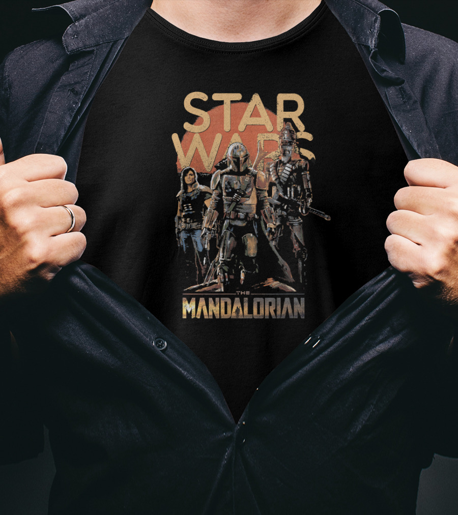 Star Wars The Mandalorian Trio Characters Dark T-Shirt