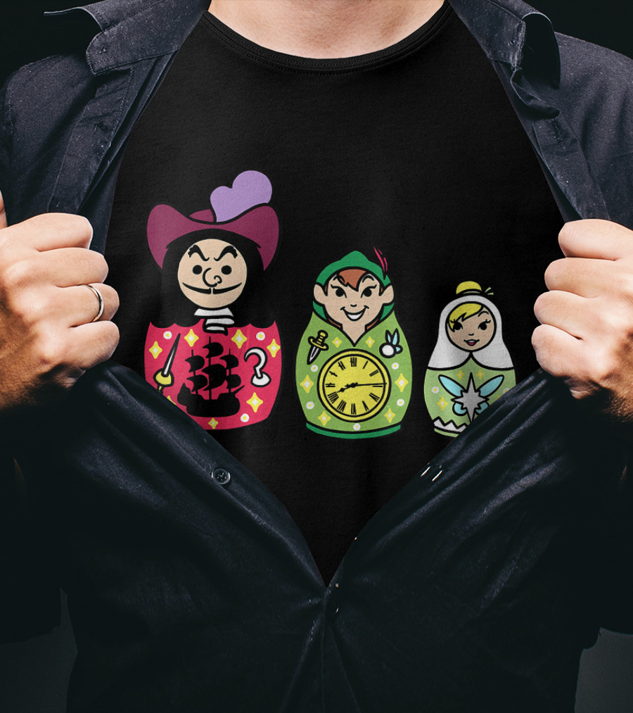 Disney Peter Pan Captain Hook Tinker Bell Matryoshka Dolls T-Shirt