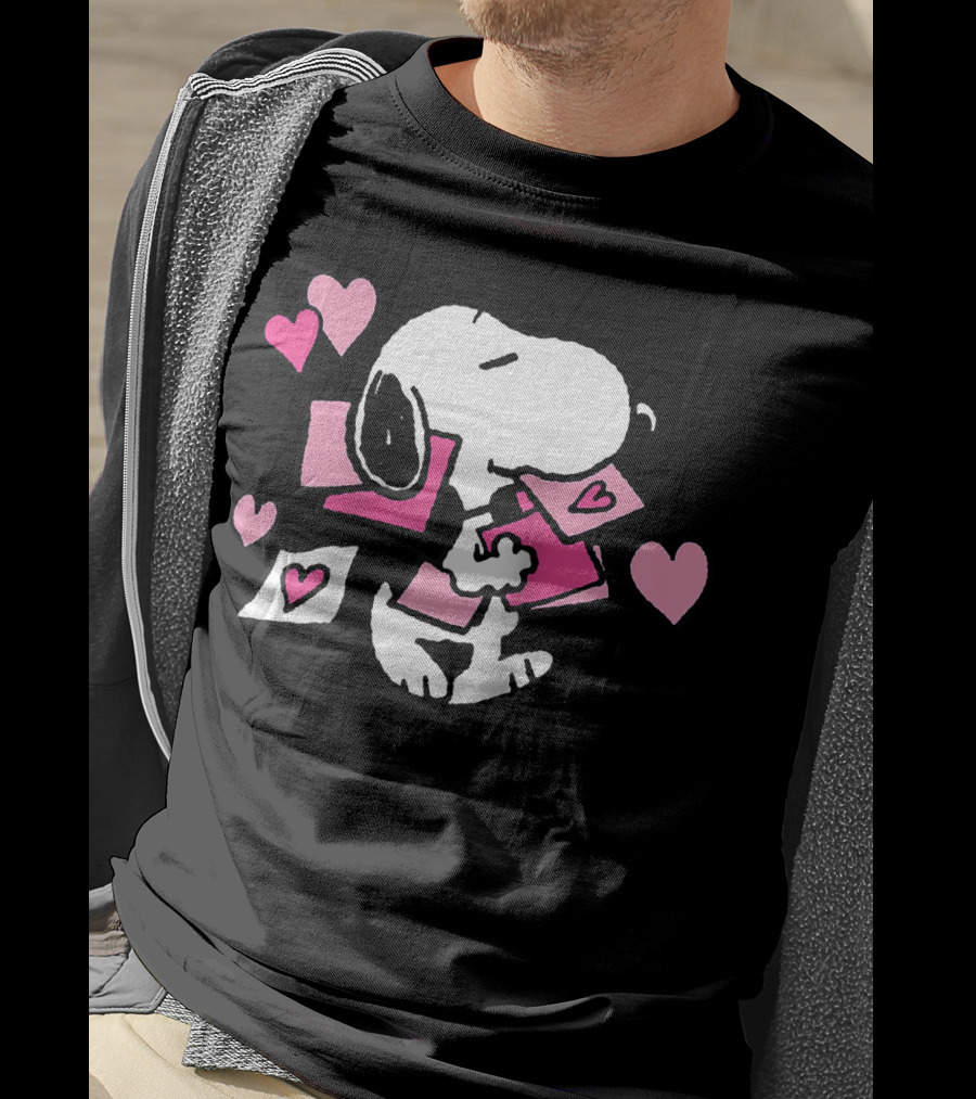 Peanuts Valentines Snoopy Carrying Hearts And Envelopes T-Shirt