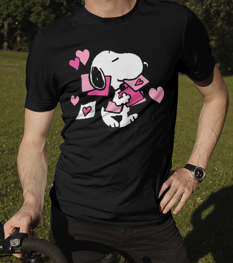 Peanuts Valentines Snoopy Carrying Hearts And Envelopes T-Shirt