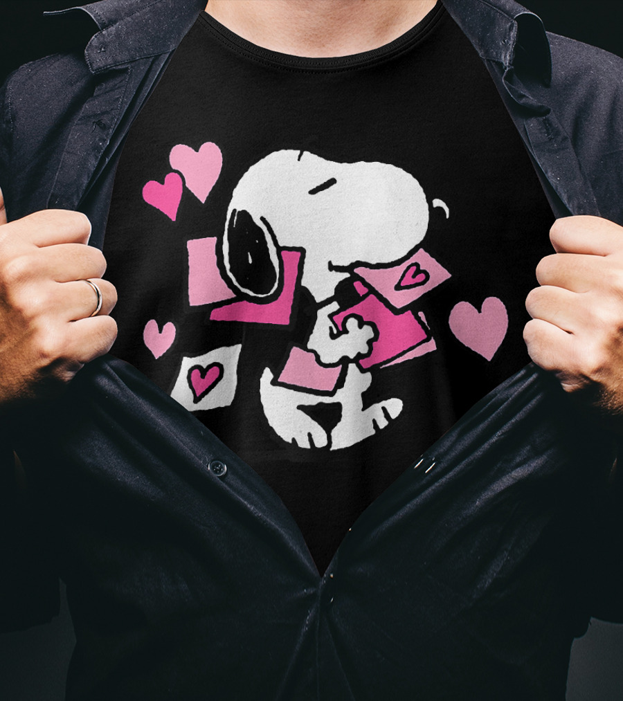 Peanuts Valentines Snoopy Carrying Hearts And Envelopes T-Shirt