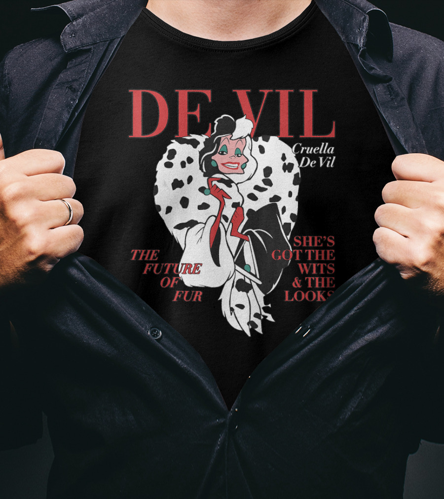 Cruella De Vil Magazine Cover The Future Of Fur She's Got The Wits And Looks Disney Villains T-Shirt