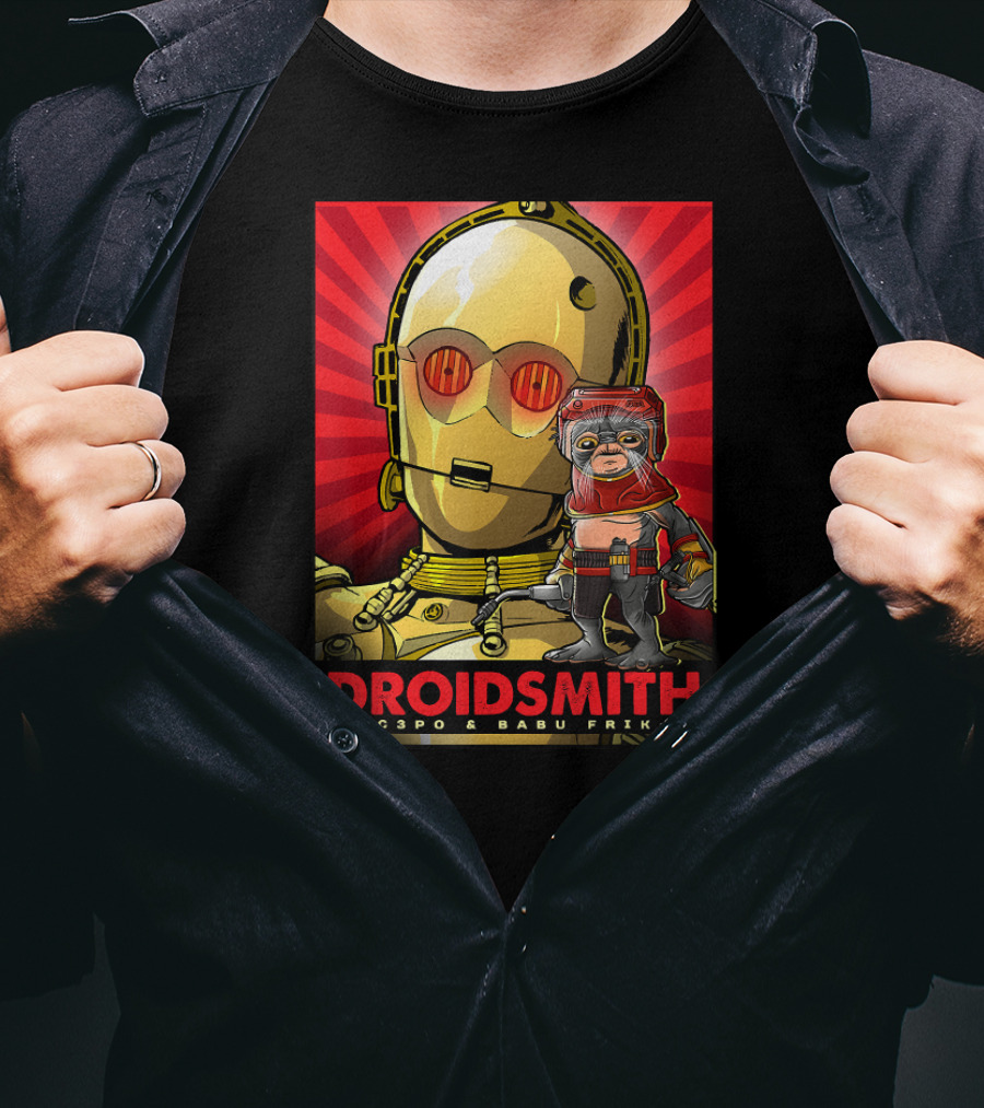 Droidsmith C-3PO And Babu Frik Star Wars The Rise Of Skywalker Red T-Shirt