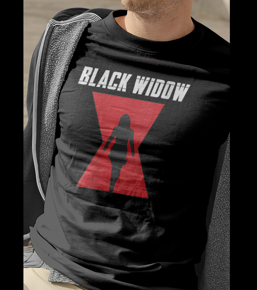 Black Widow Silhouette Red Hourglass Emblem T-Shirt