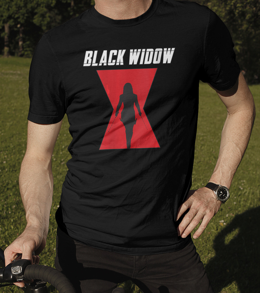 Black Widow Silhouette Red Hourglass Emblem T-Shirt