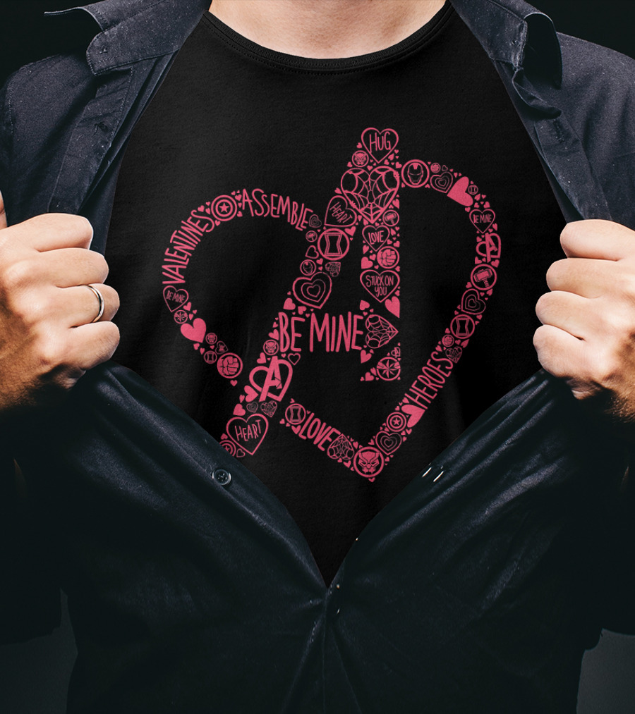 Marvel Avengers Heart Be Mine Assemble Valentine Heroes Hug Love T-Shirt