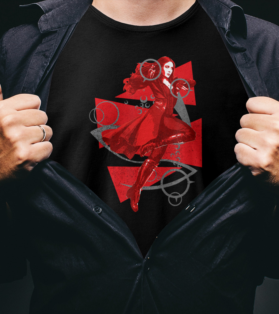 Marvel Scarlet Witch Wanda Maximoff Red Costume Action Pose T-Shirt