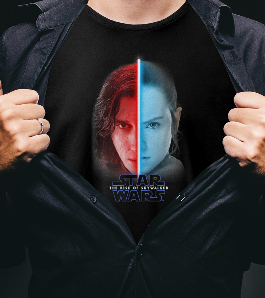 Star Wars The Rise Of Skywalker Rey Kylo Ren Lightsaber Split T-Shirt