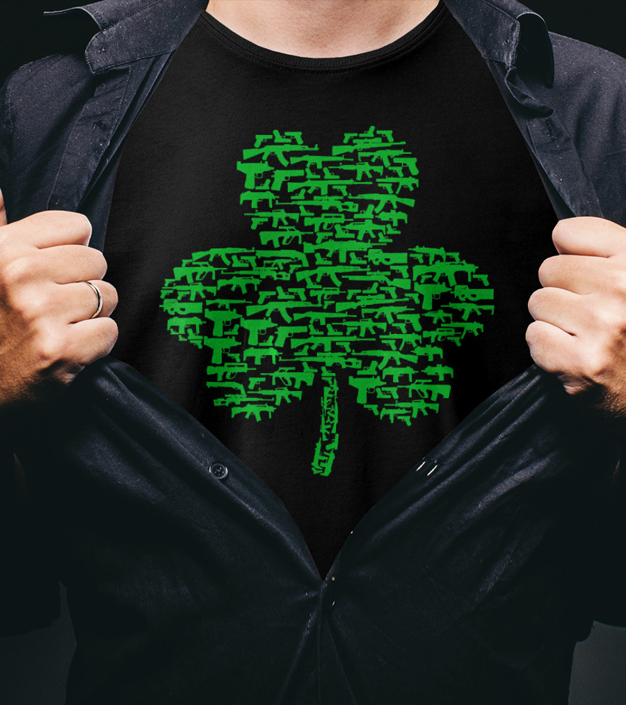 St Patrick's Day Clover Made Of Guns T-Shirt