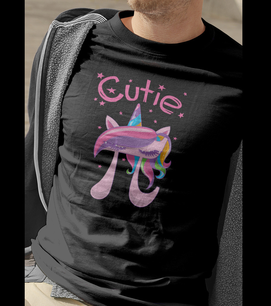 Cutie Pi Unicorn Girls With Rainbow Horn And Stars T-Shirt