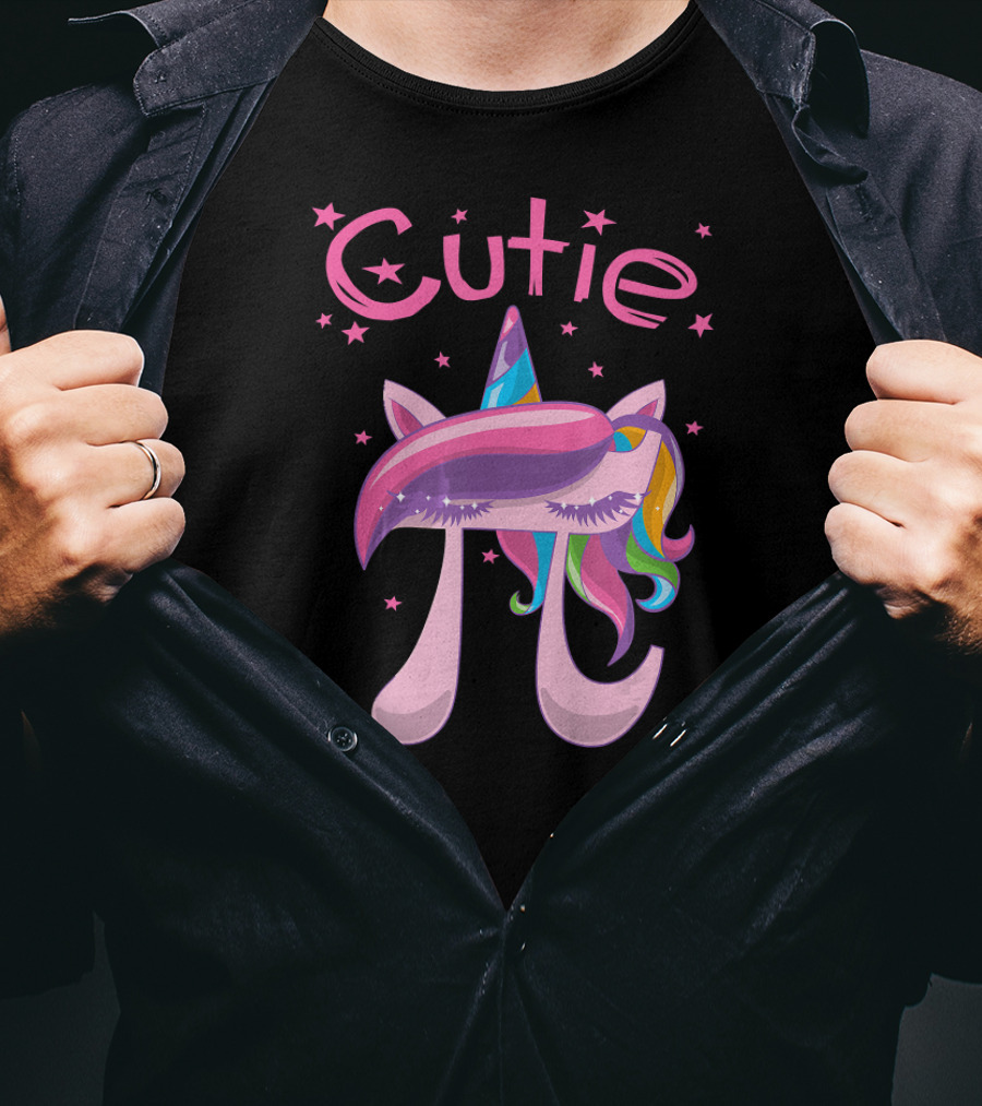 Cutie Pi Unicorn Girls With Rainbow Horn And Stars T-Shirt