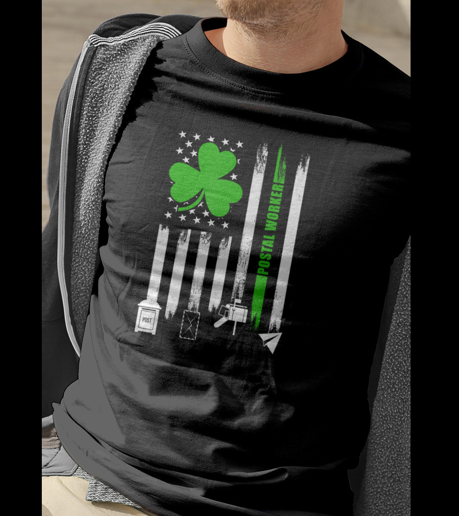 Flag Shamrock Postal Worker With USA Icons T-Shirt