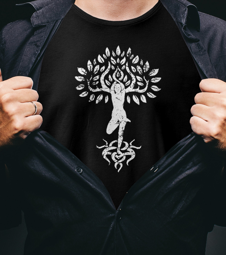 Flower Zen Tree Pose Yoga Meditation Roots And Branches T-Shirt