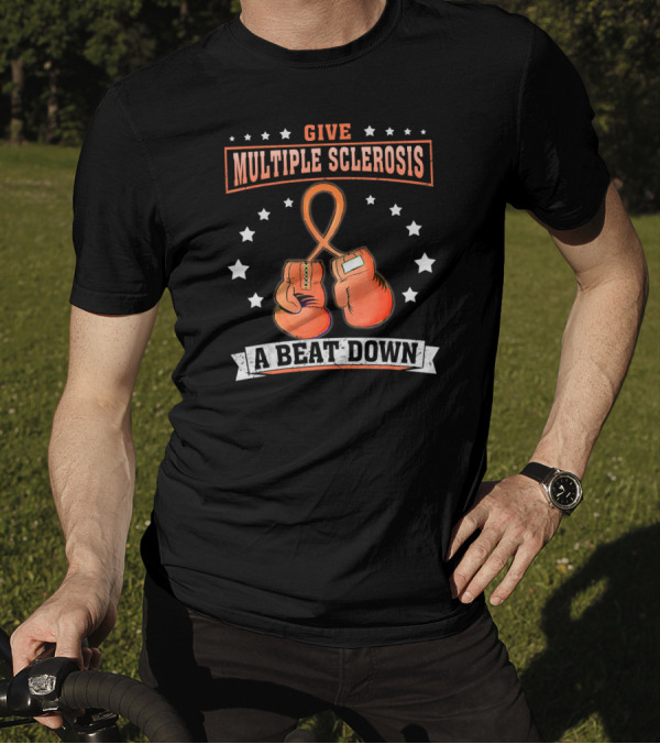 Give Multiple Sclerosis A Beat Down Boxing Gloves Ribbon Stars T-Shirt