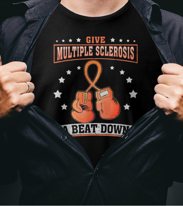 Give Multiple Sclerosis A Beat Down Boxing Gloves Ribbon Stars T-Shirt