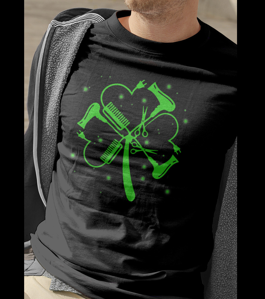 Hair Stylist Shamrock Hairdryer Comb Scissors St. Patrick's Day T-Shirt
