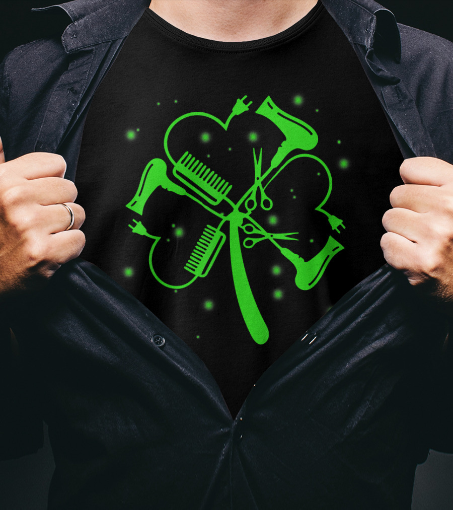 Hair Stylist Shamrock Hairdryer Comb Scissors St. Patrick's Day T-Shirt