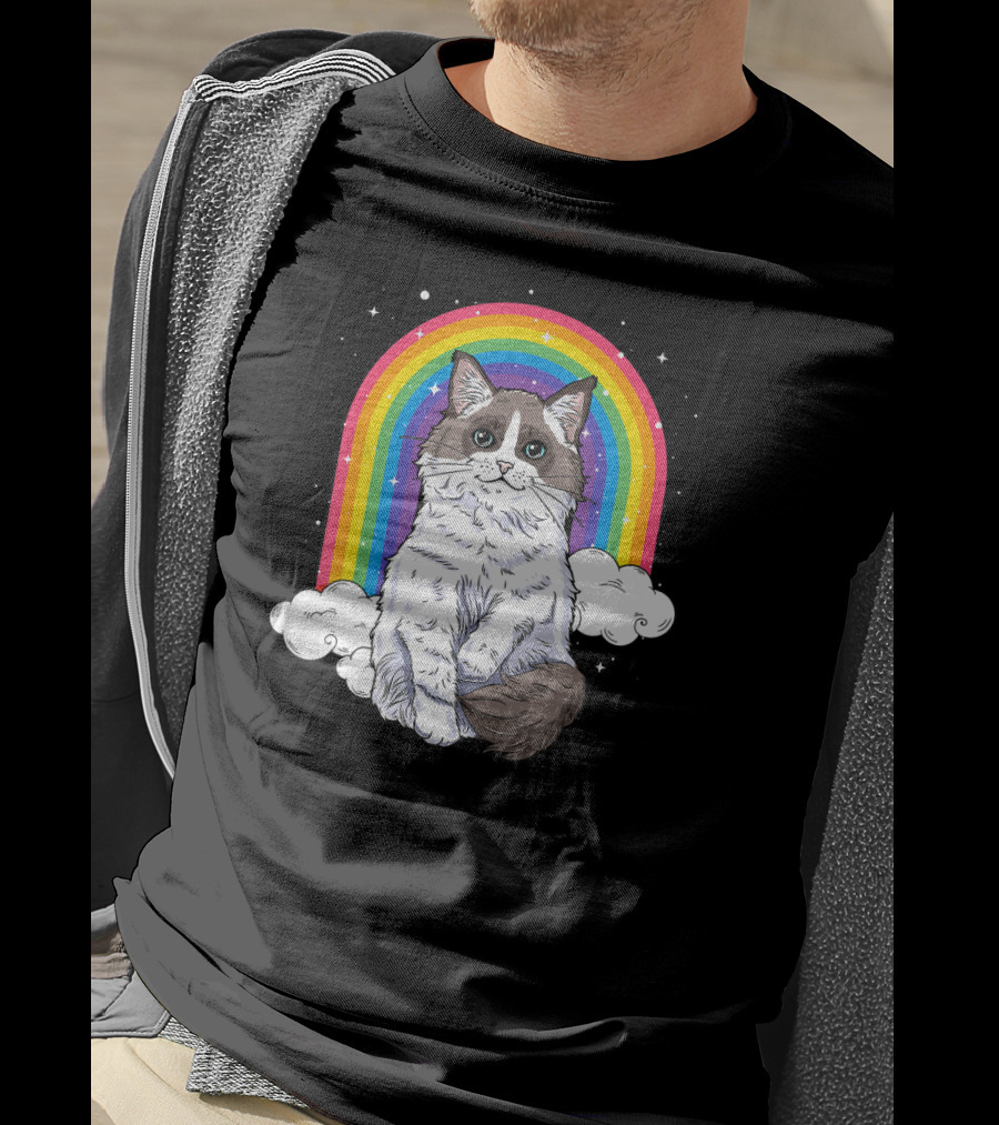 Ragdoll Cat With Rainbow And Clouds For Kitty Lovers T-Shirt
