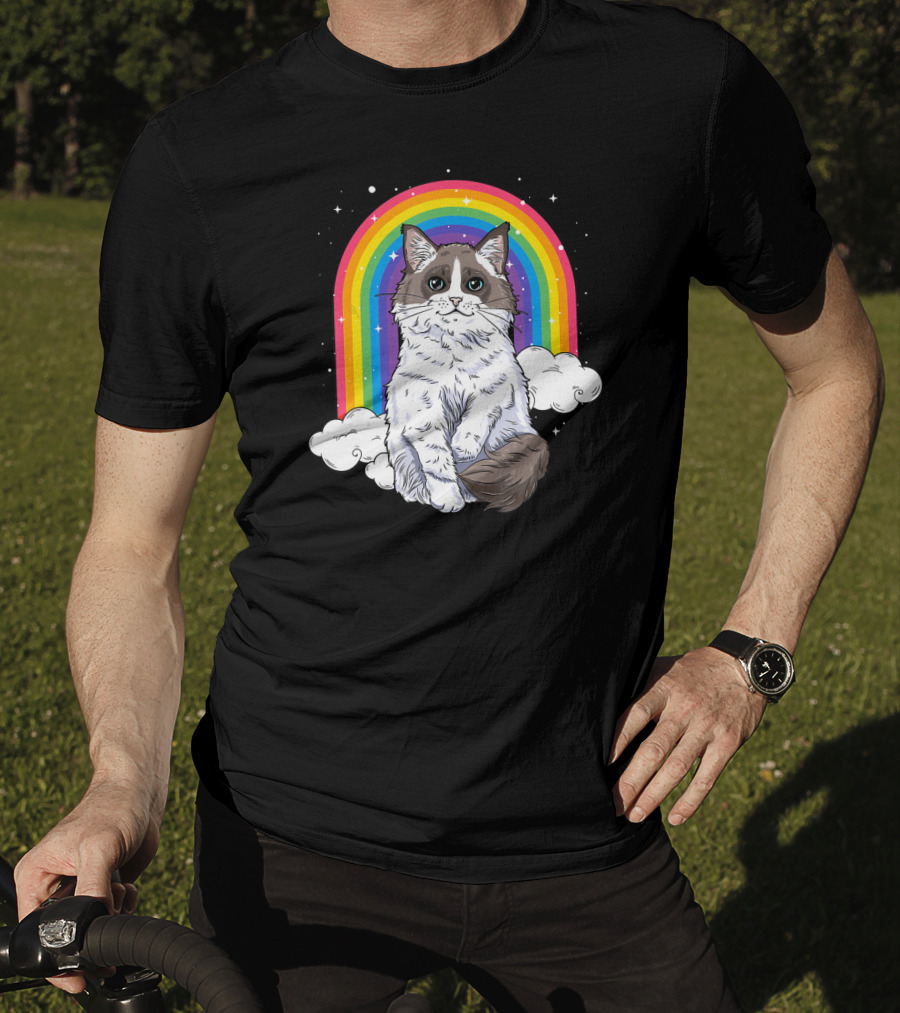 Ragdoll Cat With Rainbow And Clouds For Kitty Lovers T-Shirt