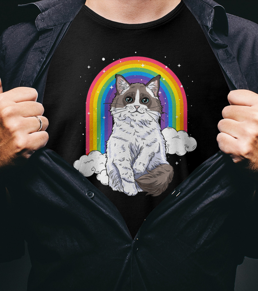 Ragdoll Cat With Rainbow And Clouds For Kitty Lovers T-Shirt