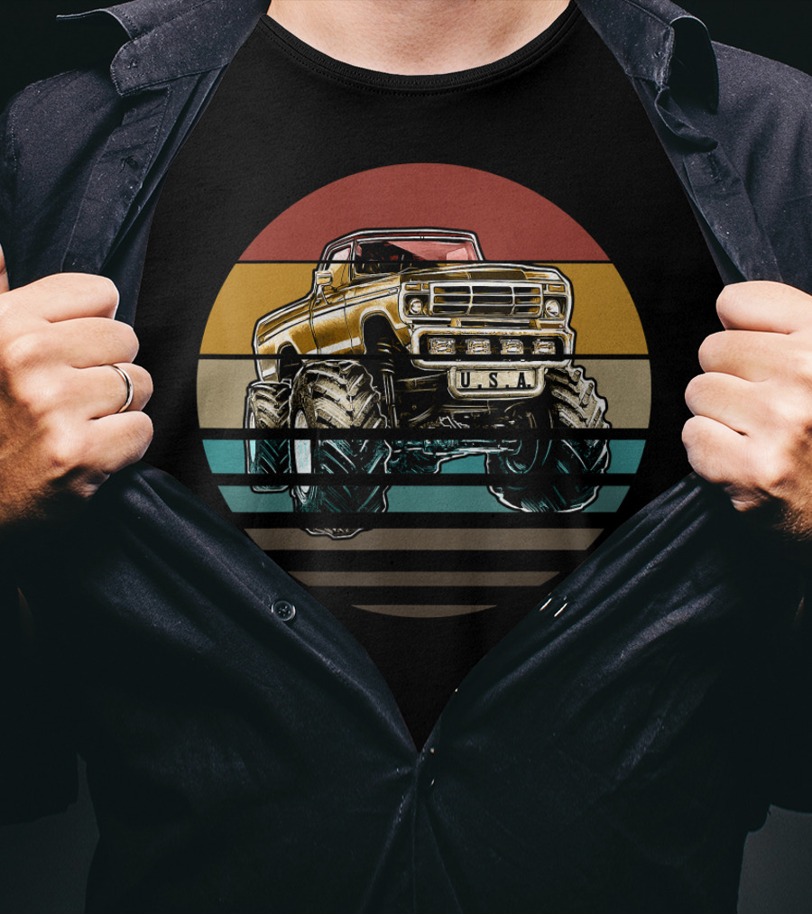 USA Retro Vintage Monster Truck Sunset T-Shirt
