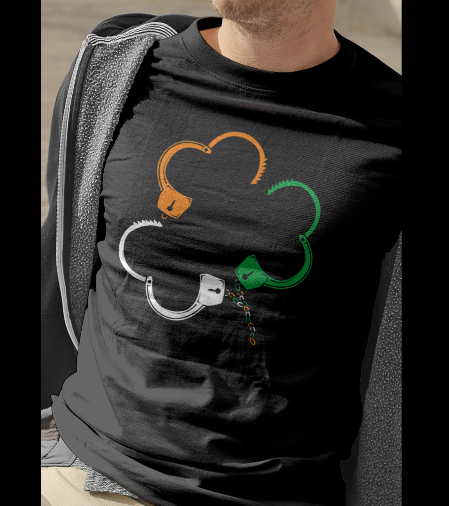 St Patricks Day Irish Flag Handcuffs Clover Police Officer T-Shirt