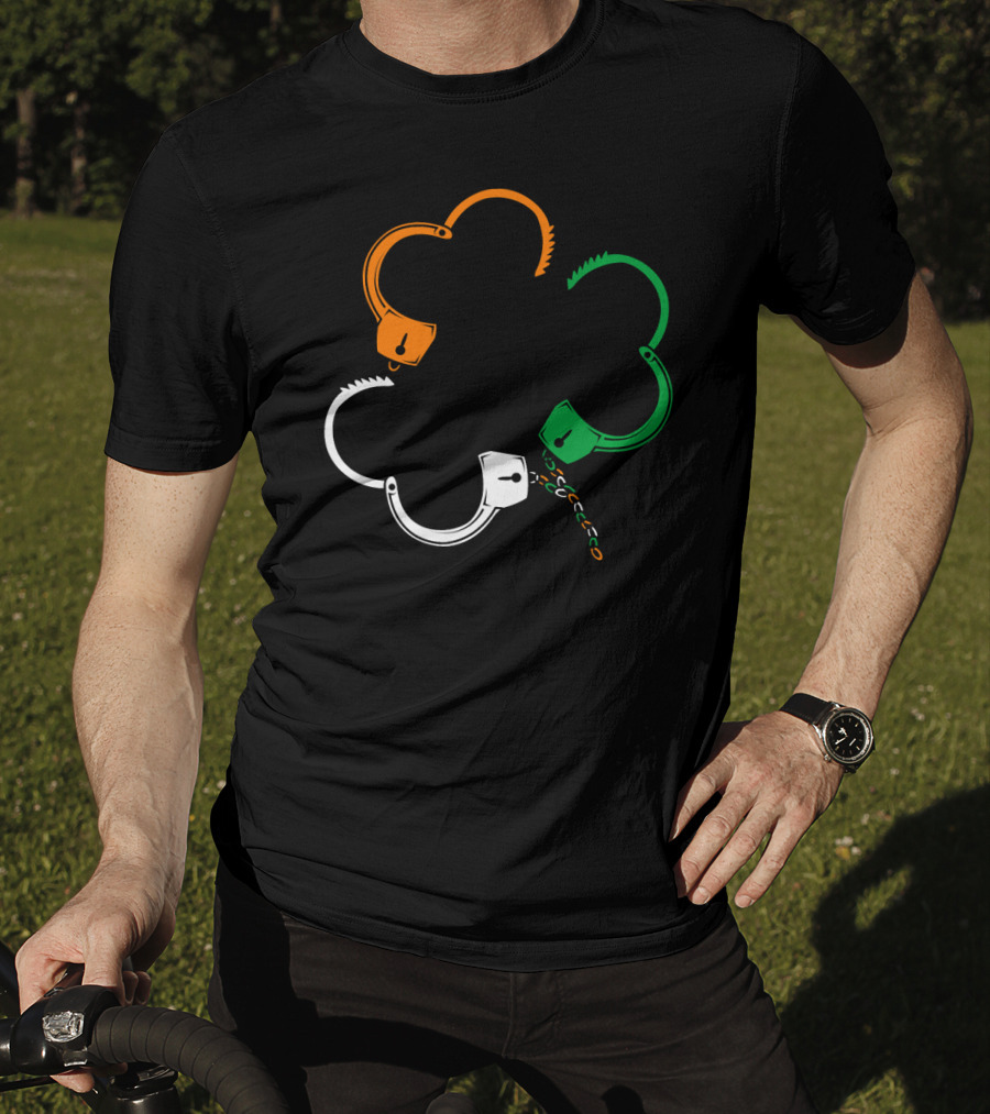 St Patricks Day Irish Flag Handcuffs Clover Police Officer T-Shirt