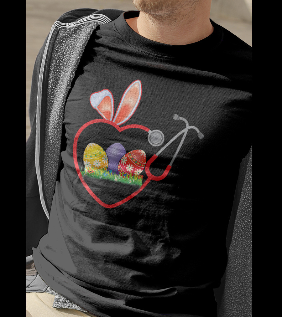 Stethoscope Heart Bunny Ears Easter Eggs Nurse T-Shirt
