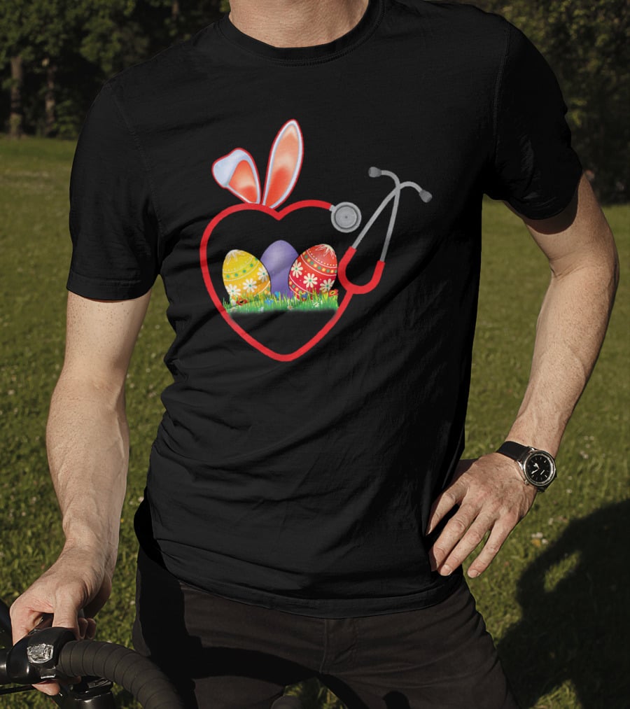 Stethoscope Heart Bunny Ears Easter Eggs Nurse T-Shirt