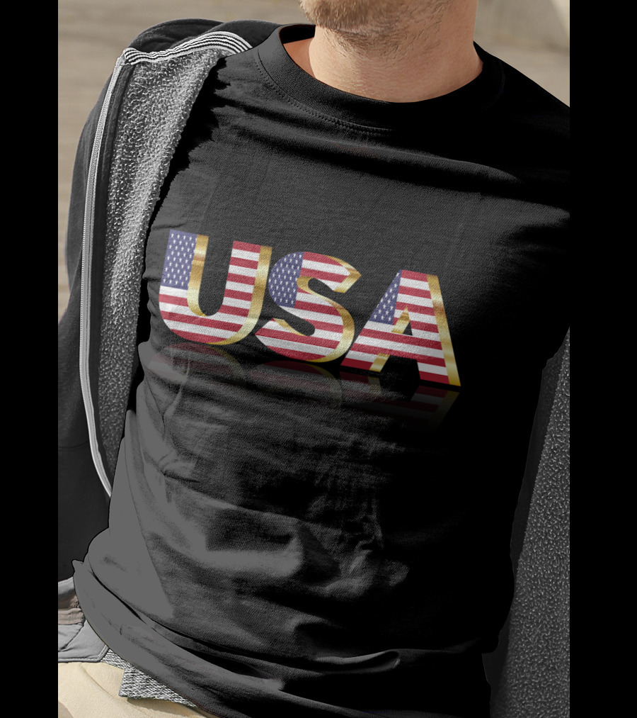 USA America Flag Patriotic Text T-Shirt