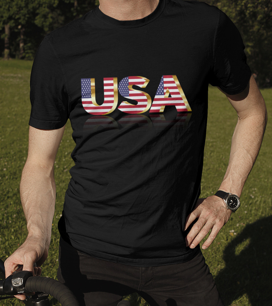 USA America Flag Patriotic Text T-Shirt