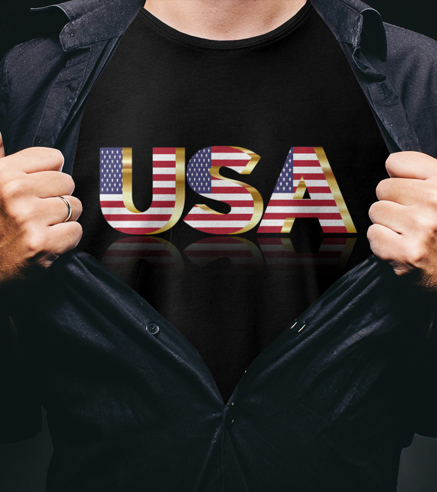 USA America Flag Patriotic Text T-Shirt
