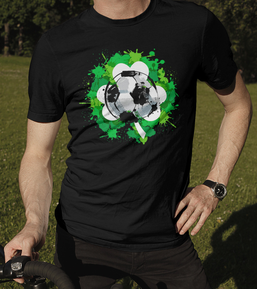 St Patrick's Day Soccer Ball Shamrock Green Splatter T-Shirt