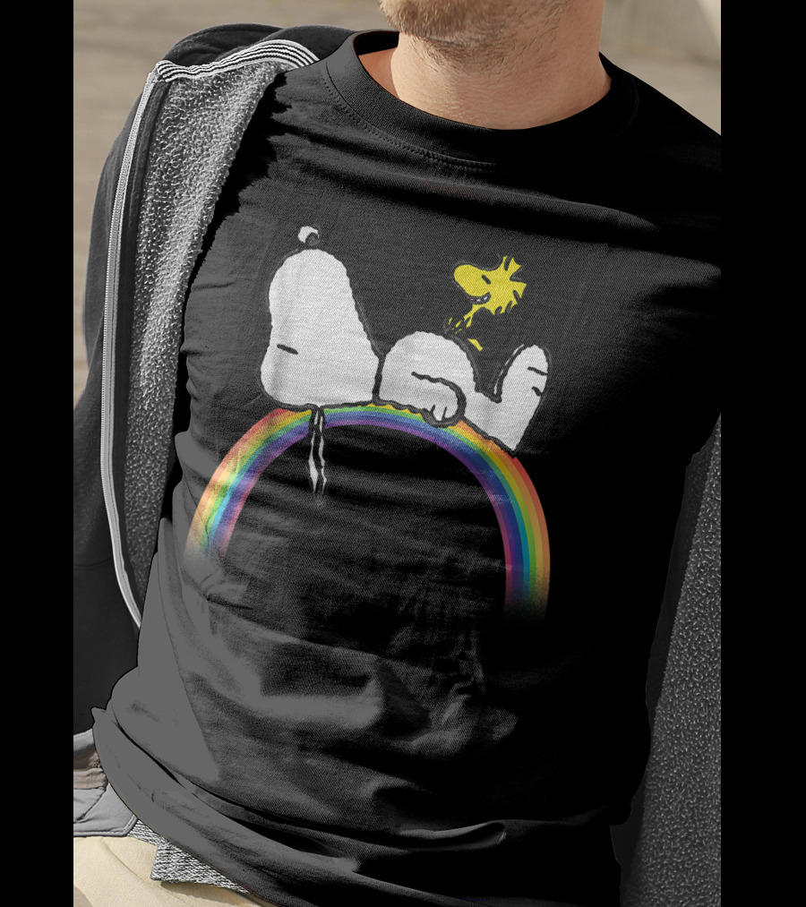 Peanuts Snoopy Woodstock Lying On Rainbow T-Shirt