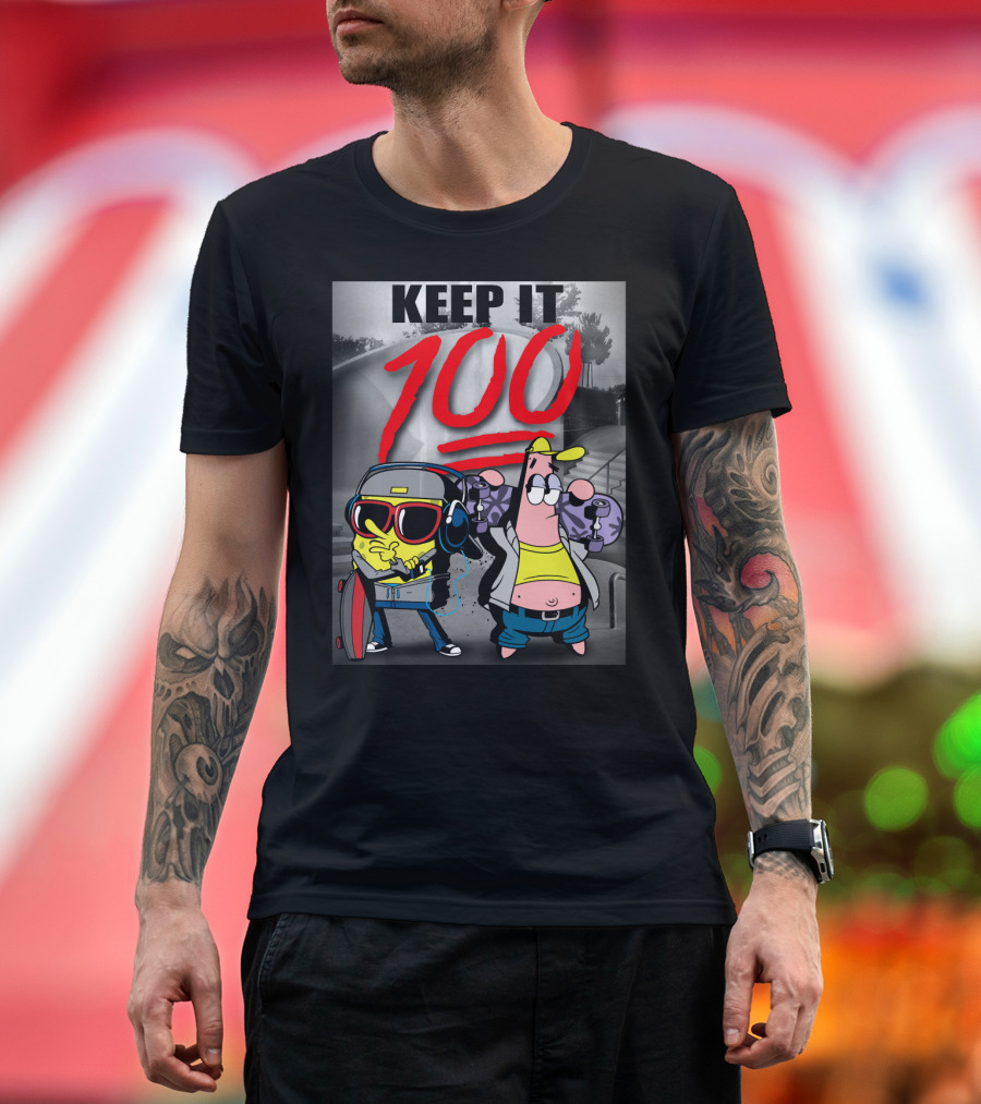 SpongeBob SquarePants Keep It 100 Skateboarding T-Shirt