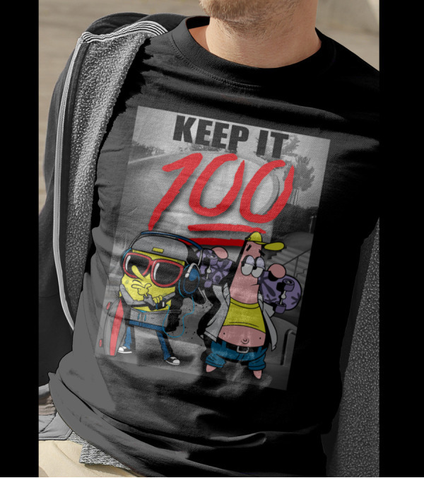 SpongeBob SquarePants Keep It 100 Skateboarding T-Shirt