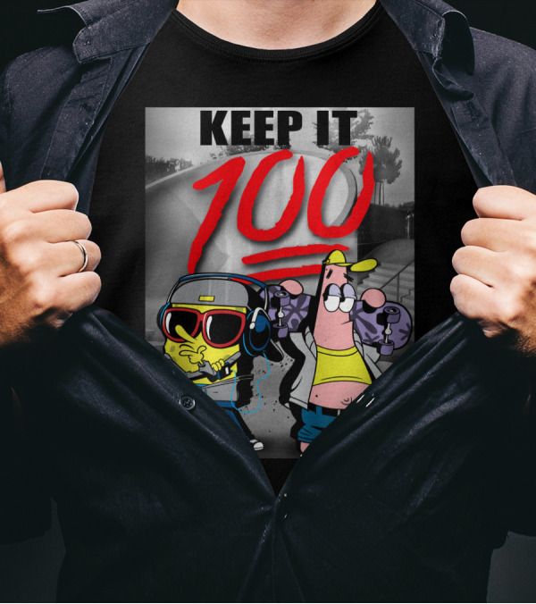 SpongeBob SquarePants Keep It 100 Skateboarding T-Shirt