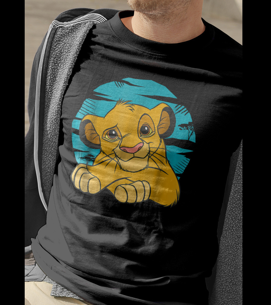 Disney The Lion King Young Simba Resting 90s Style Blue Background T-Shirt
