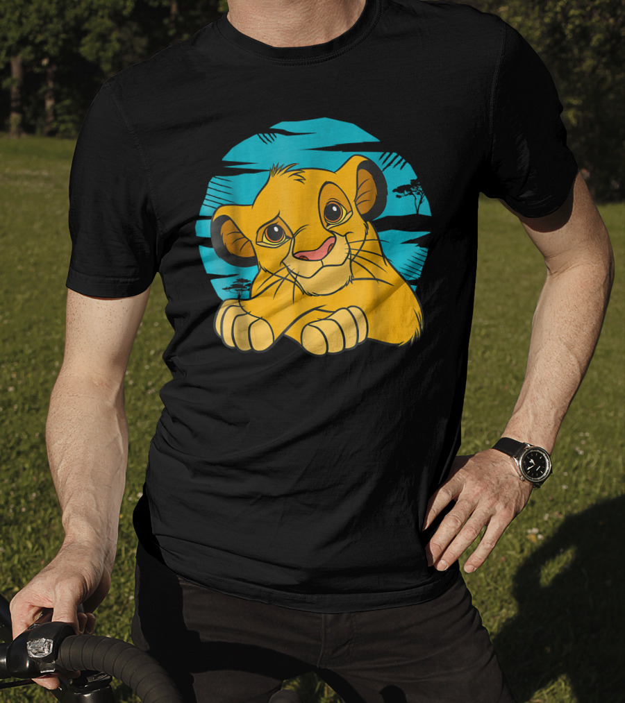 Disney The Lion King Young Simba Resting 90s Style Blue Background T-Shirt
