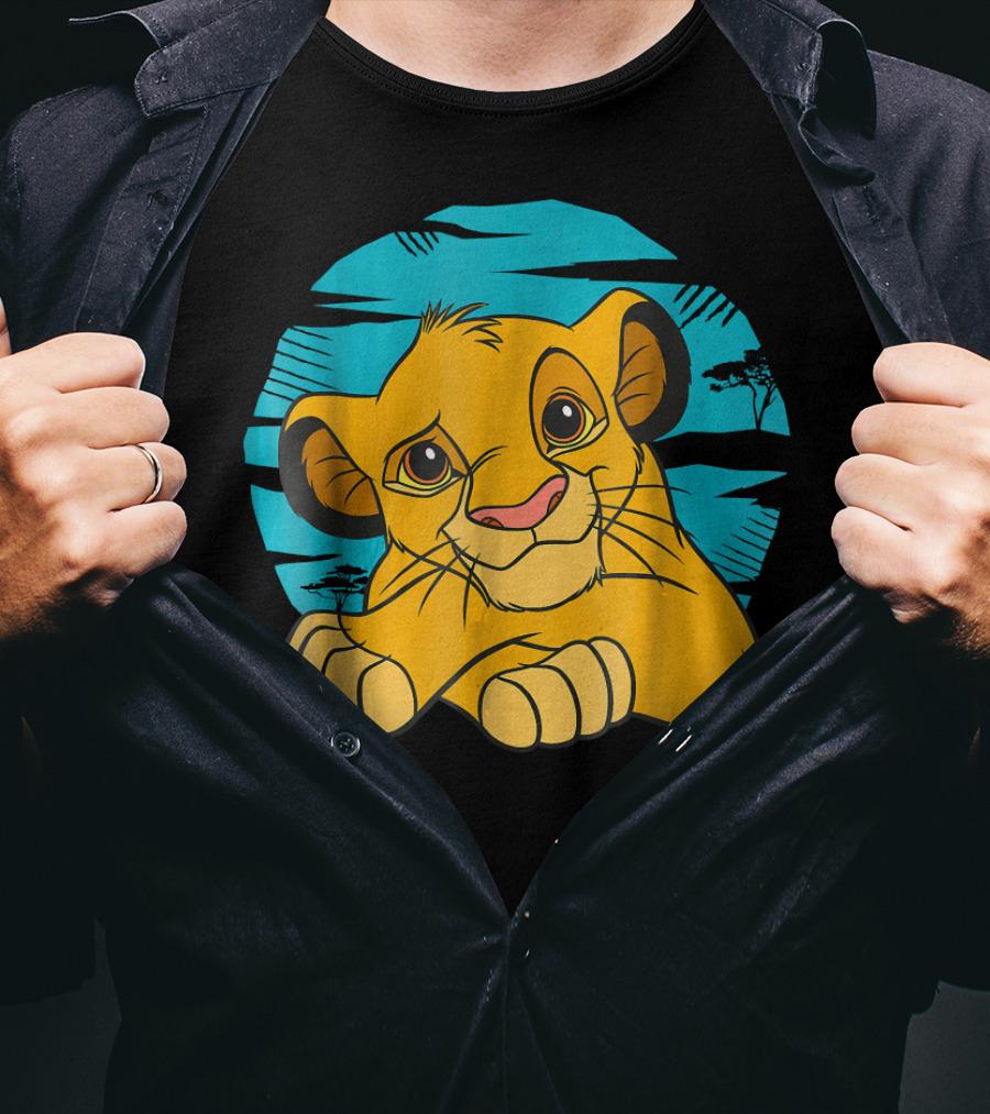Disney The Lion King Young Simba Resting 90s Style Blue Background T-Shirt