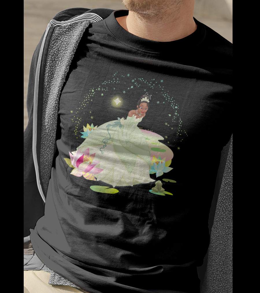 Disney The Princess And The Frog Tiana Bayou Magic Night Scene With Lily Pads And Frog T-Shirt