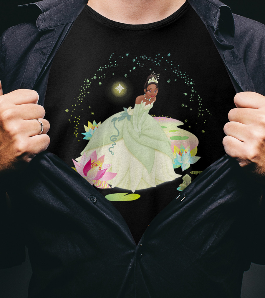 Disney The Princess And The Frog Tiana Bayou Magic Night Scene With Lily Pads And Frog T-Shirt
