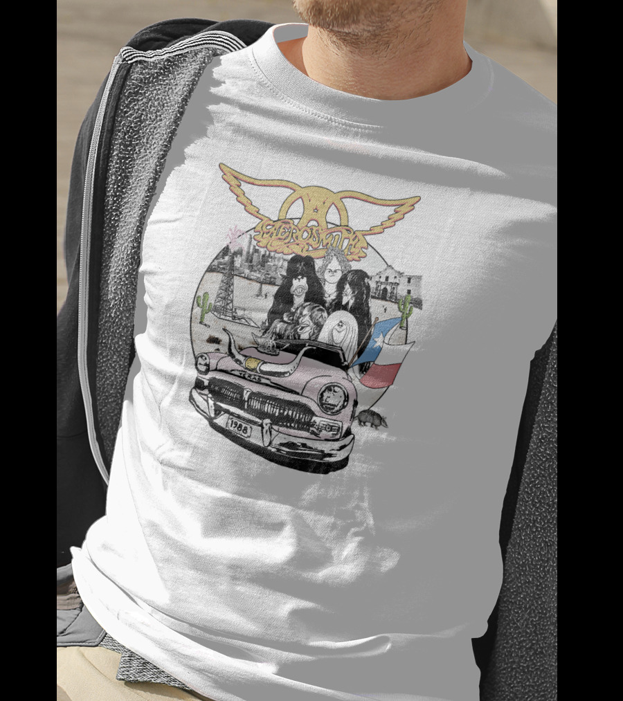 Aerosmith Kings Queens Multicolor 1988 Retro Car Desert Scene T-Shirt