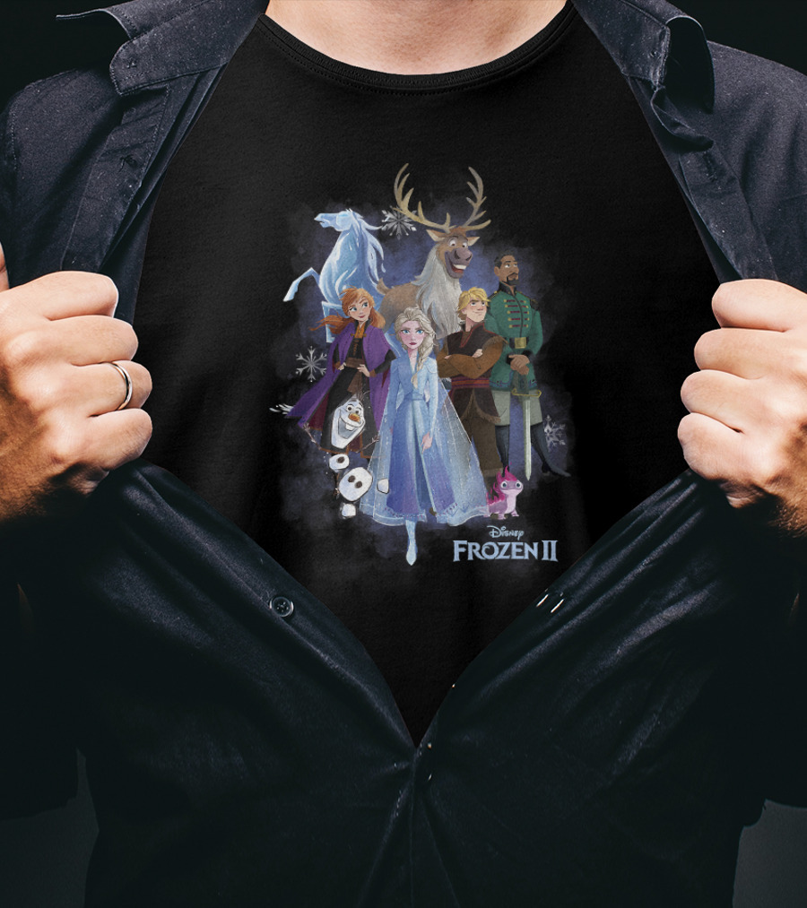 Disney Frozen 2 Main Characters Group Shot With Elsa Anna Olaf Kristoff Sven And Nokk T-Shirt
