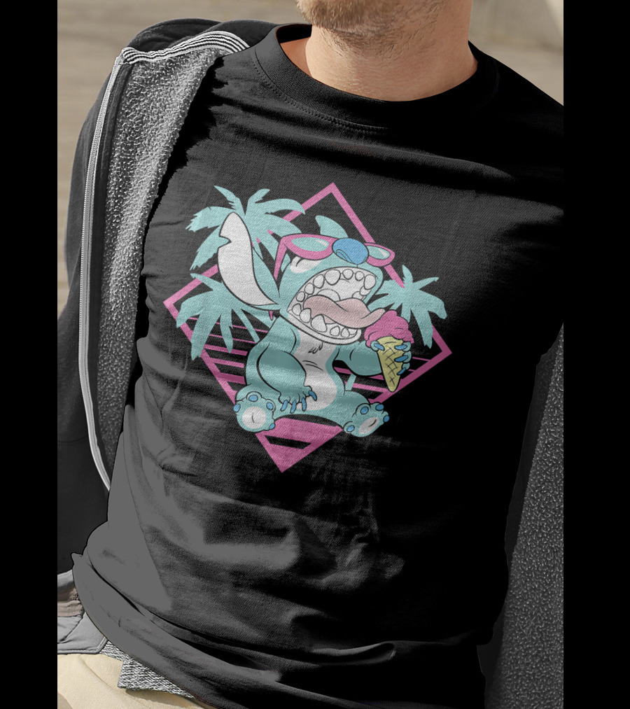 Disney Lilo Stitch 90s Beach Ice Cream Palm Trees Aesthetic T-Shirt