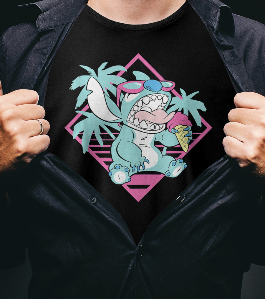 Disney Lilo Stitch 90s Beach Ice Cream Palm Trees Aesthetic T-Shirt