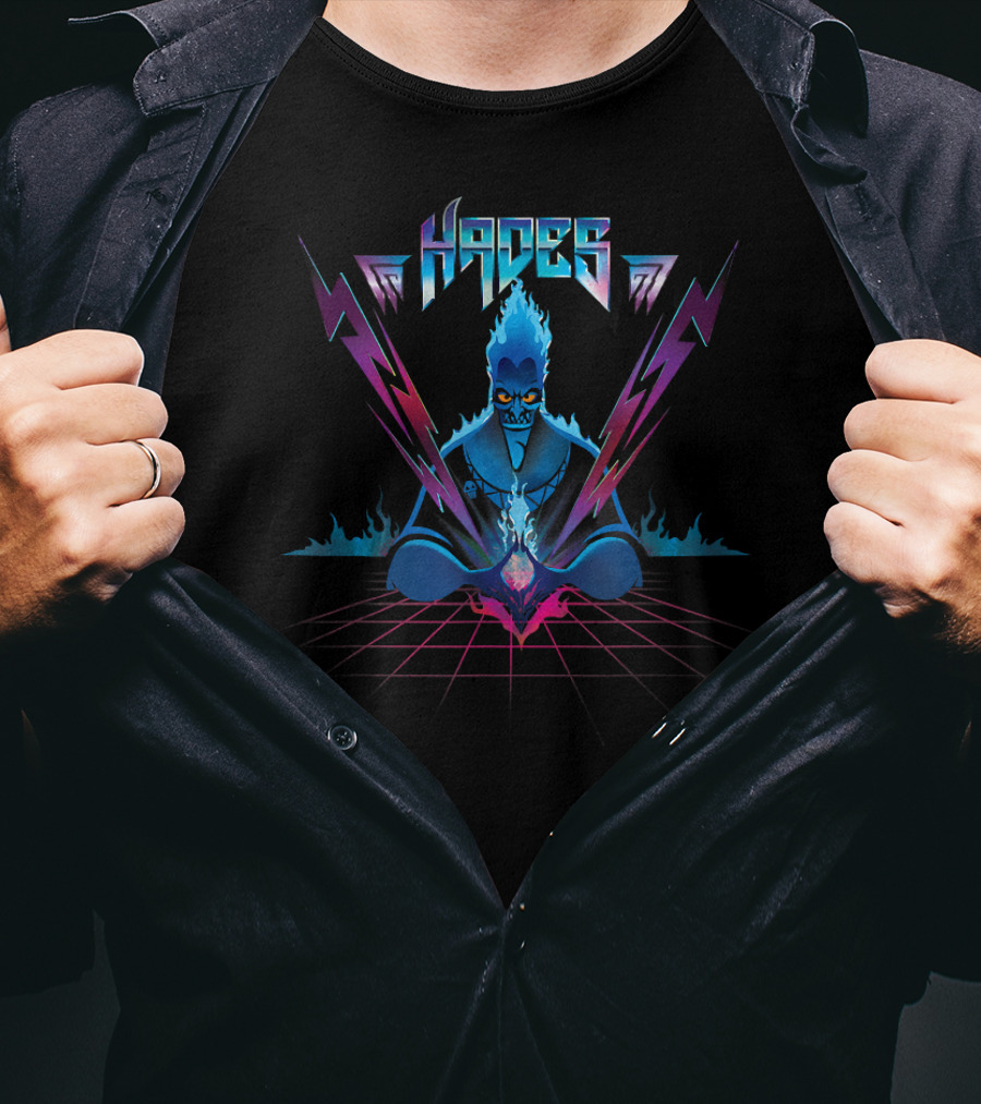 Disney Villains Hades 90s Rock Band Style Lightning Flames T-Shirt