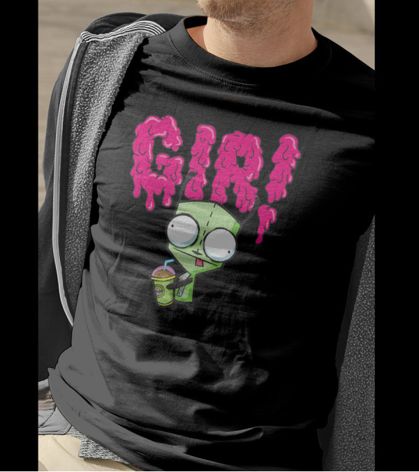 Gir Slime Text Holding Slush Drink Invader Zim T-Shirt
