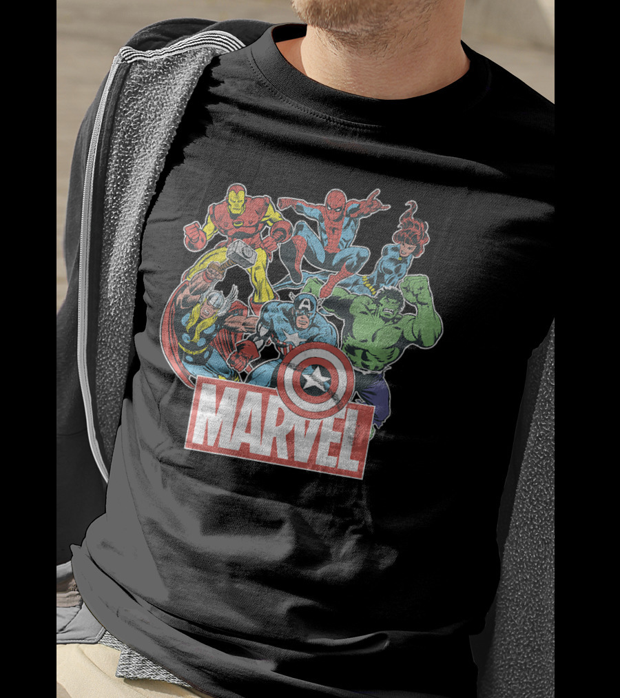Marvel Avengers Iron Man Thor Captain America Hulk Spider-Man Classic Team T-Shirt