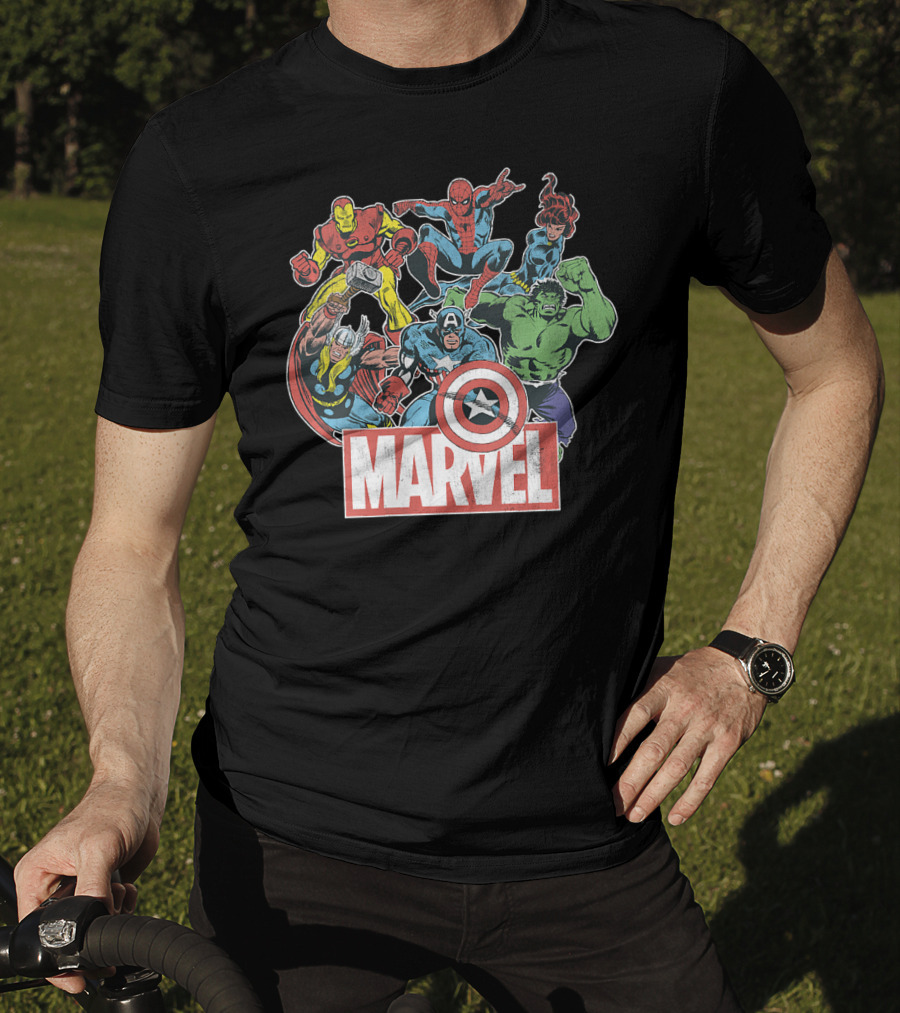 Marvel Avengers Iron Man Thor Captain America Hulk Spider-Man Classic Team T-Shirt